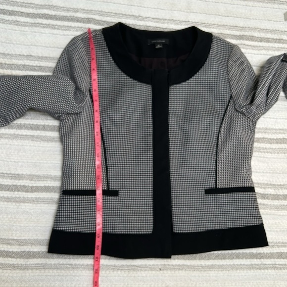 Ann Taylor Womens Small Knit Blazer Jacket Houndstooth Black Trim Office Chic S - Picture 6 of 11